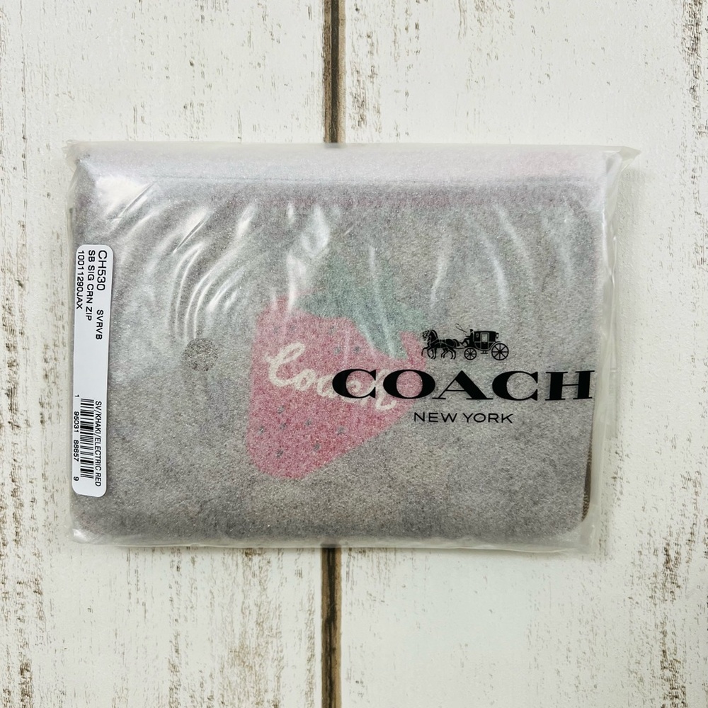 Coach Strawberry Signature Canvas Corner Zip Wristlet Wallet - Picture 5 of 5